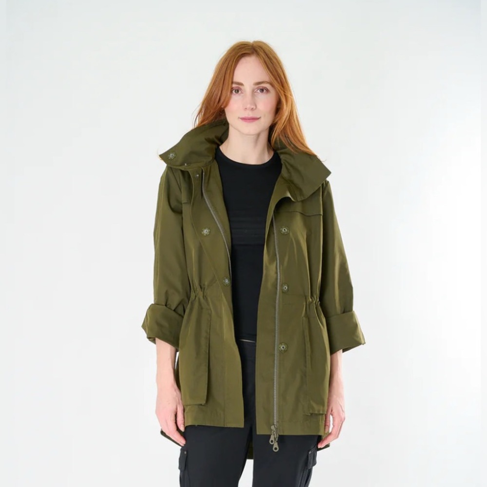 ANORAK Jacket With‎ Hidden Hood In Moss Green Women’s Size XS - Picture 2 of 7